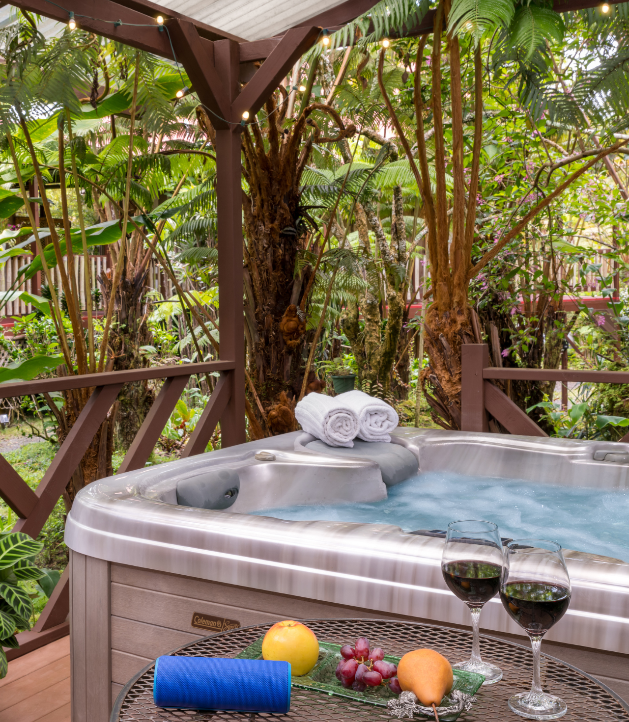 Image of hot tub at lotus garden cottages in volcano hawaii