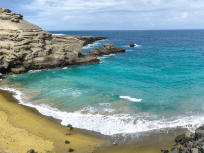 Green Sand Beach and Mahana Bay near South Point. Big Island, Hawaii.